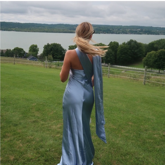 Lilia Sash Neck Dress in Cerulian Blue MISHA - Picture 6 of 7